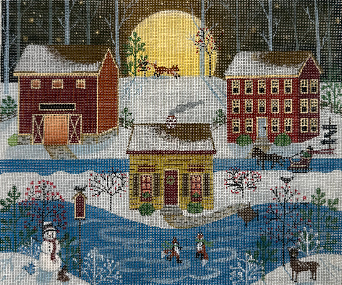 Winter Lake Front with Foxes