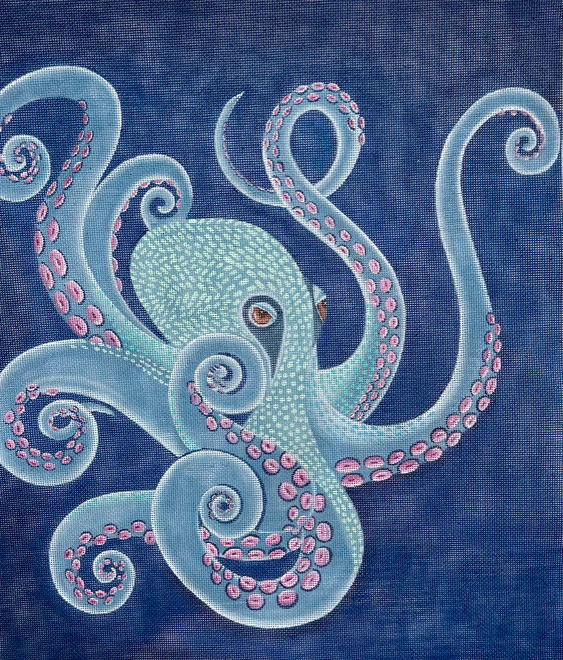 Teal Octopus on Dark Blue Background