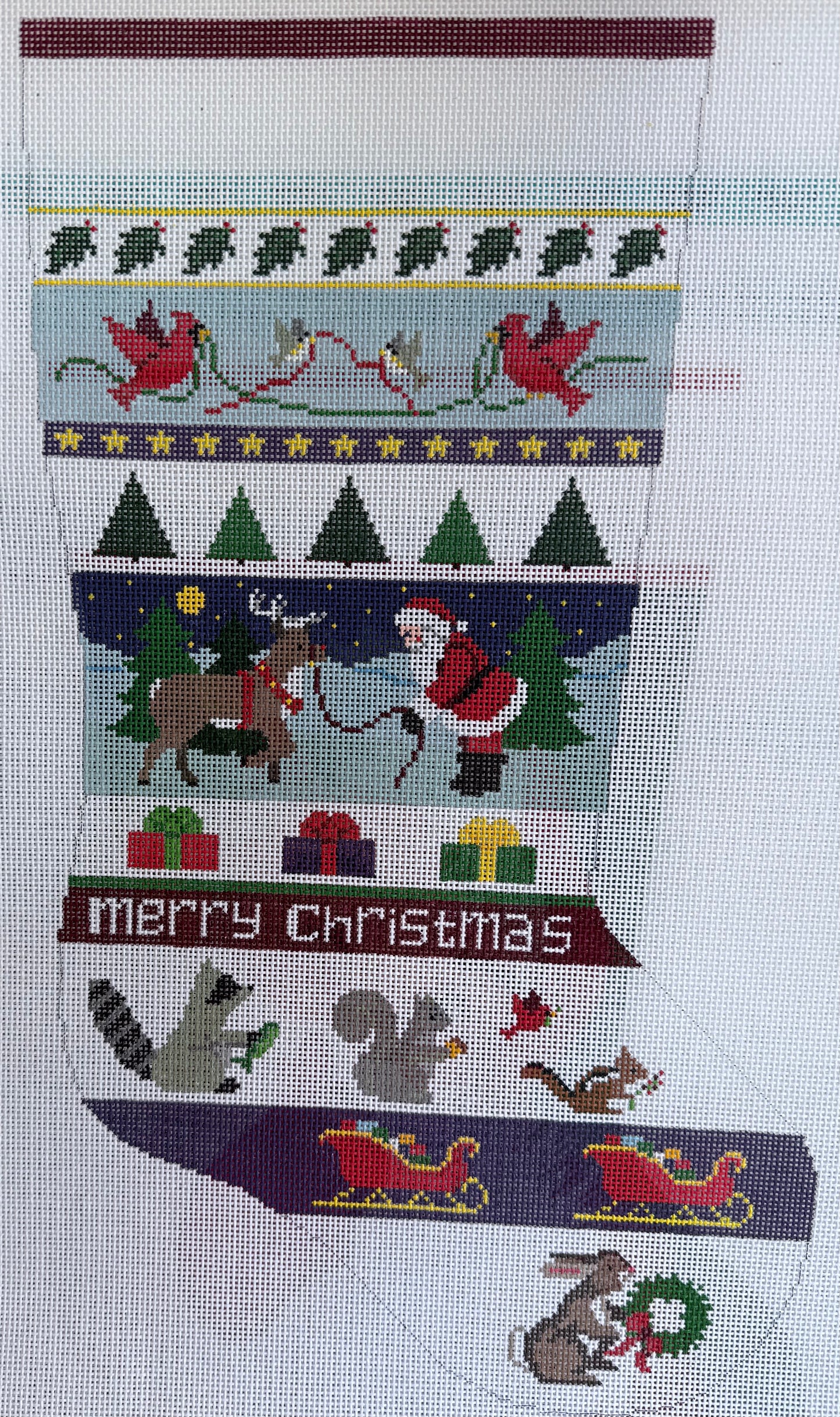 "Merry Christmas" Santa with Reindeer Stocking