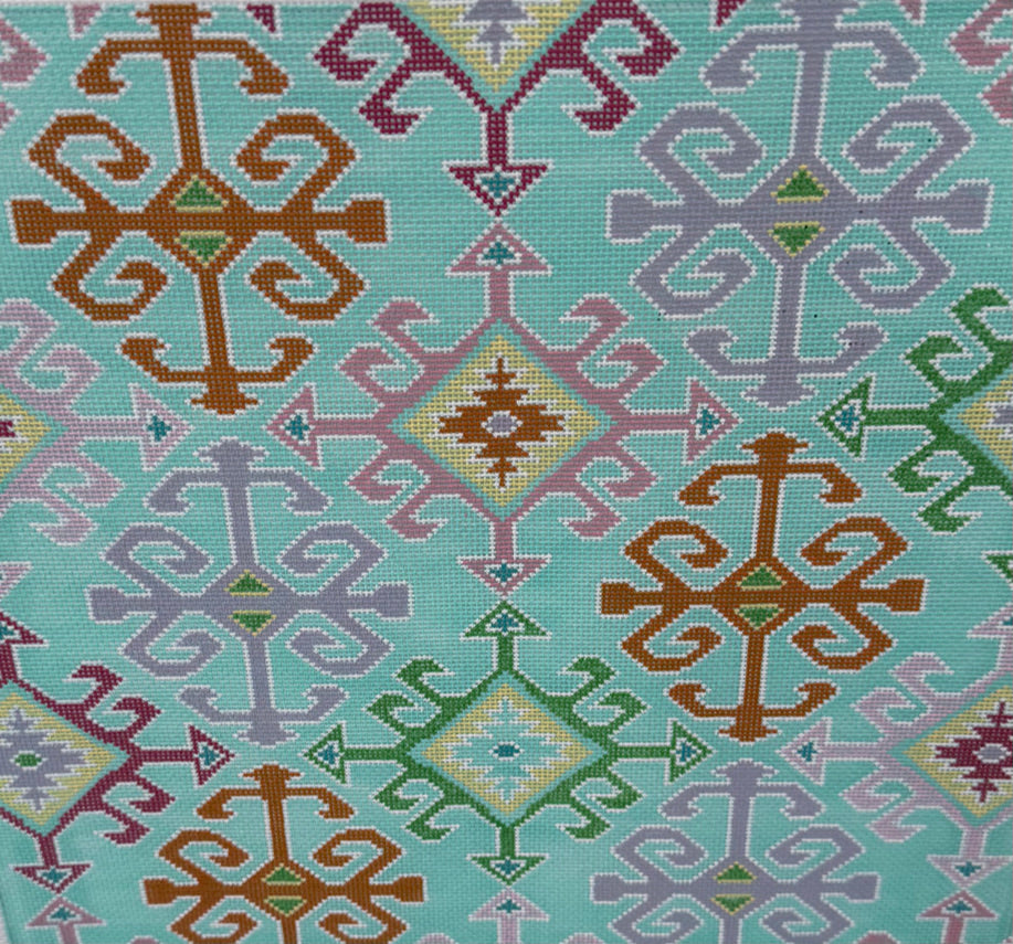 Geometric Pattern in Greens, Pinks and Rust