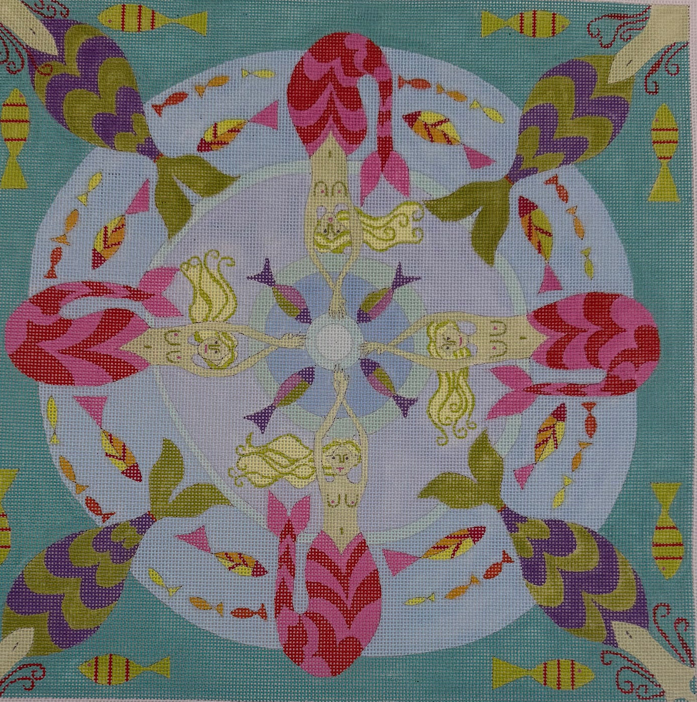 Colorful Mermaids with Fish in a Circle