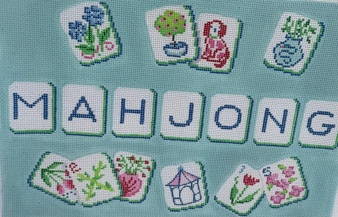Mah Jong Tiles on Blue with Spring Motif