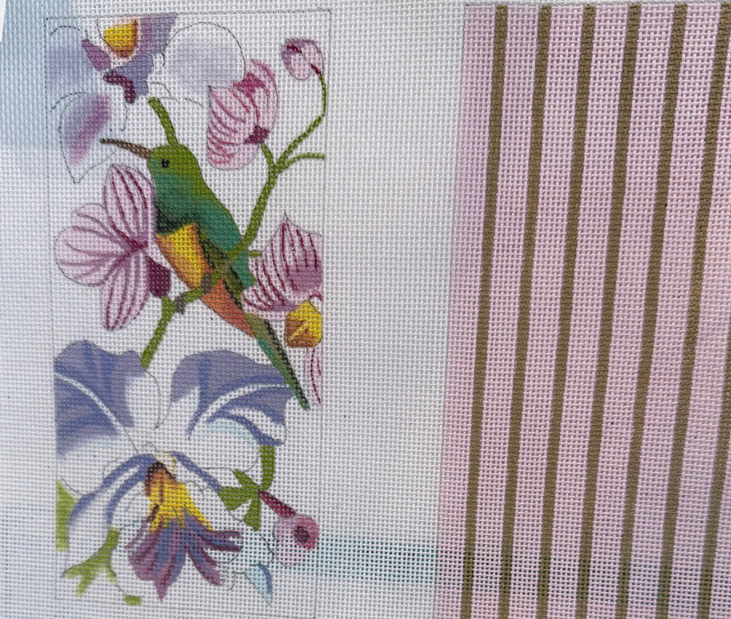Two Sided Eyeglass Case with Hummingbird, Flowers and Stripes