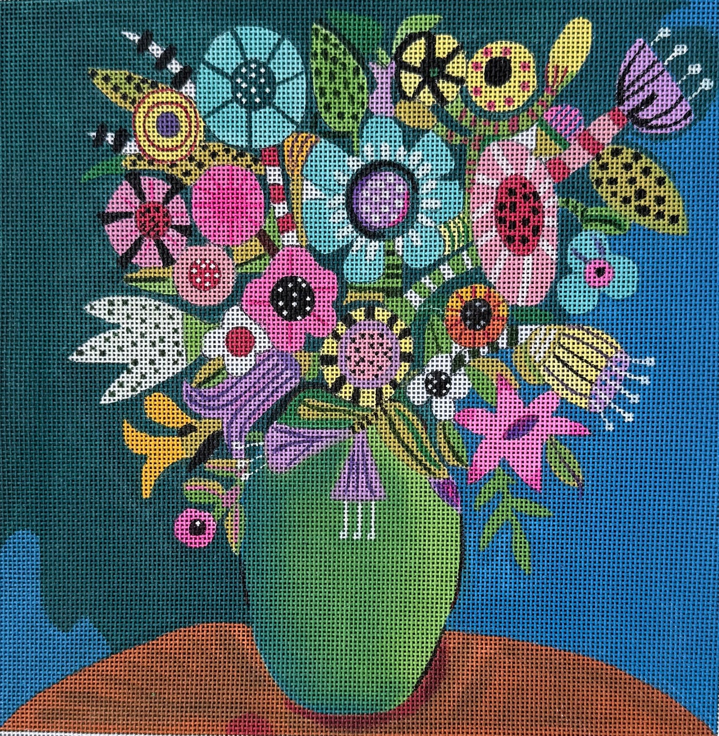 Bright Color Bouquet in Green Vase