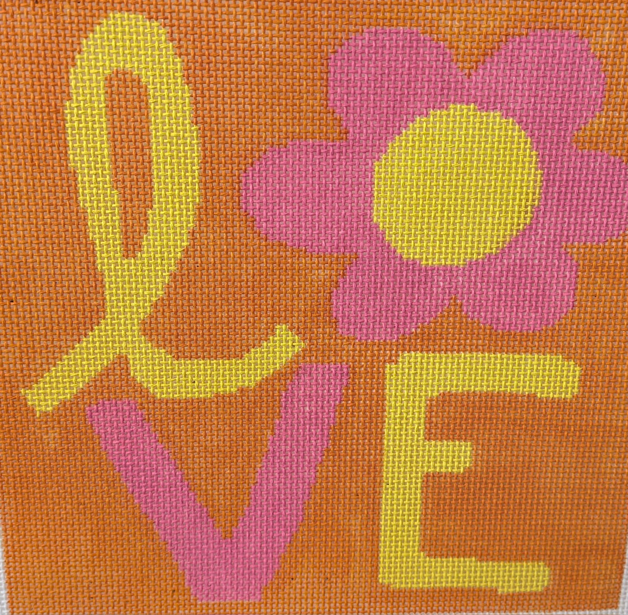 LOVE with Pink Flower on Orange Background