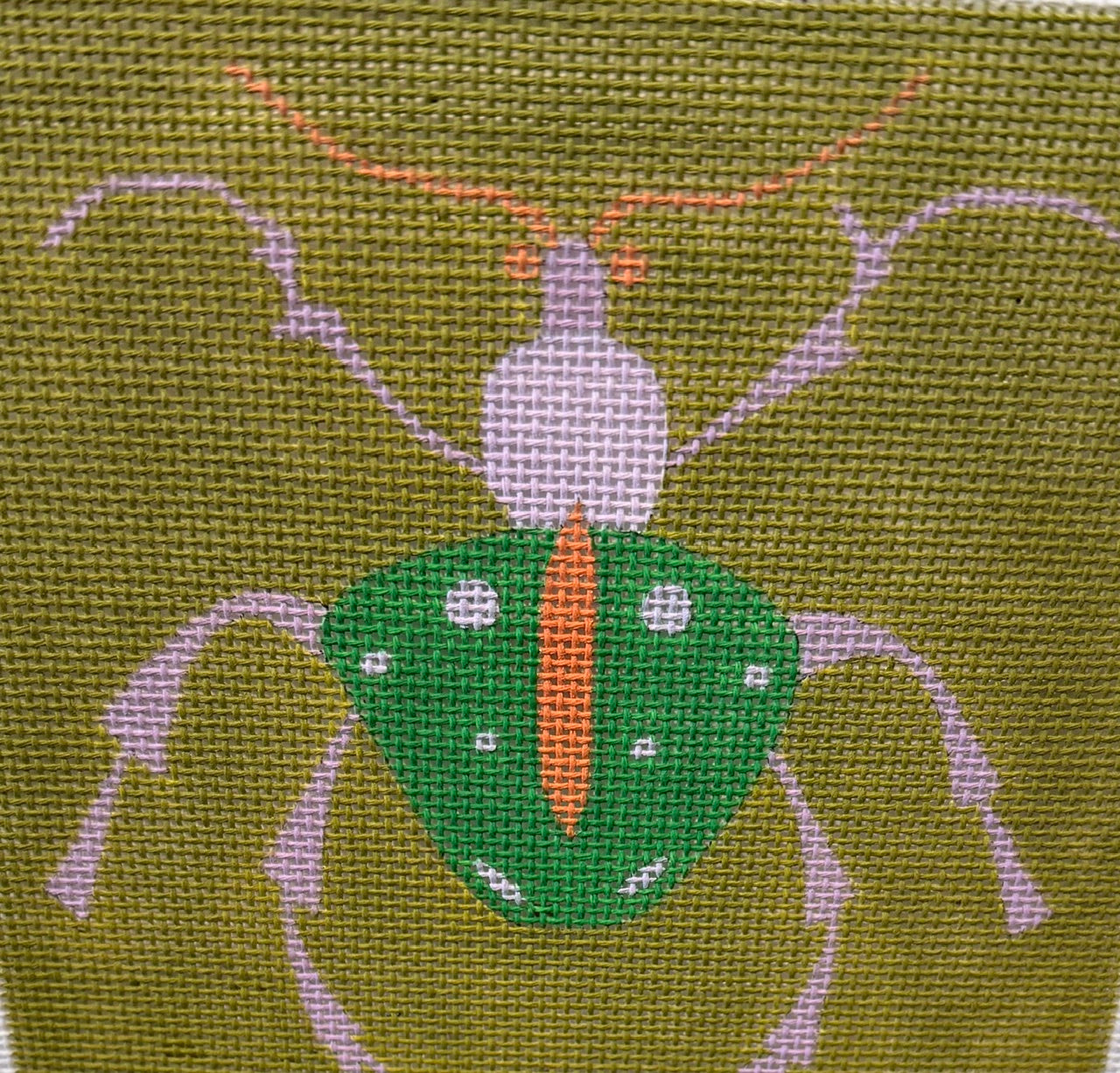 Pink Bug on Green Background