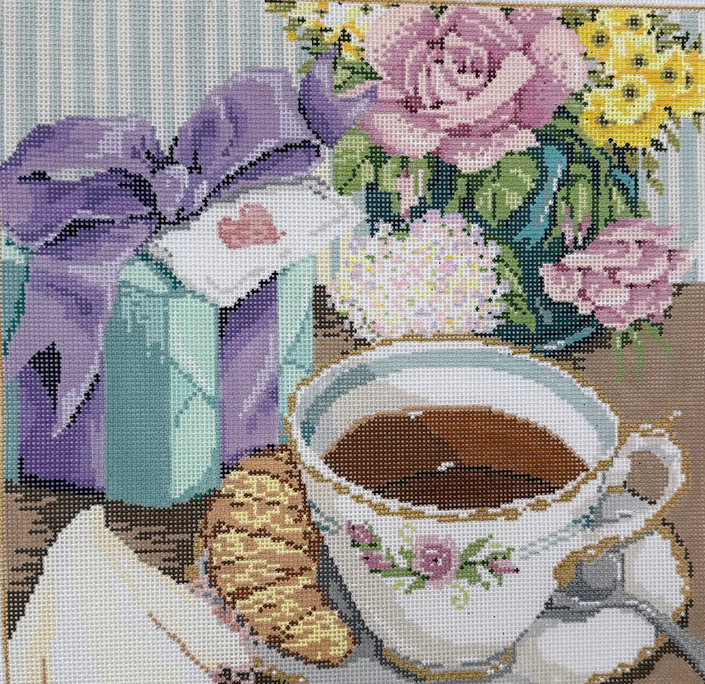 Teacup with Present and Flowers