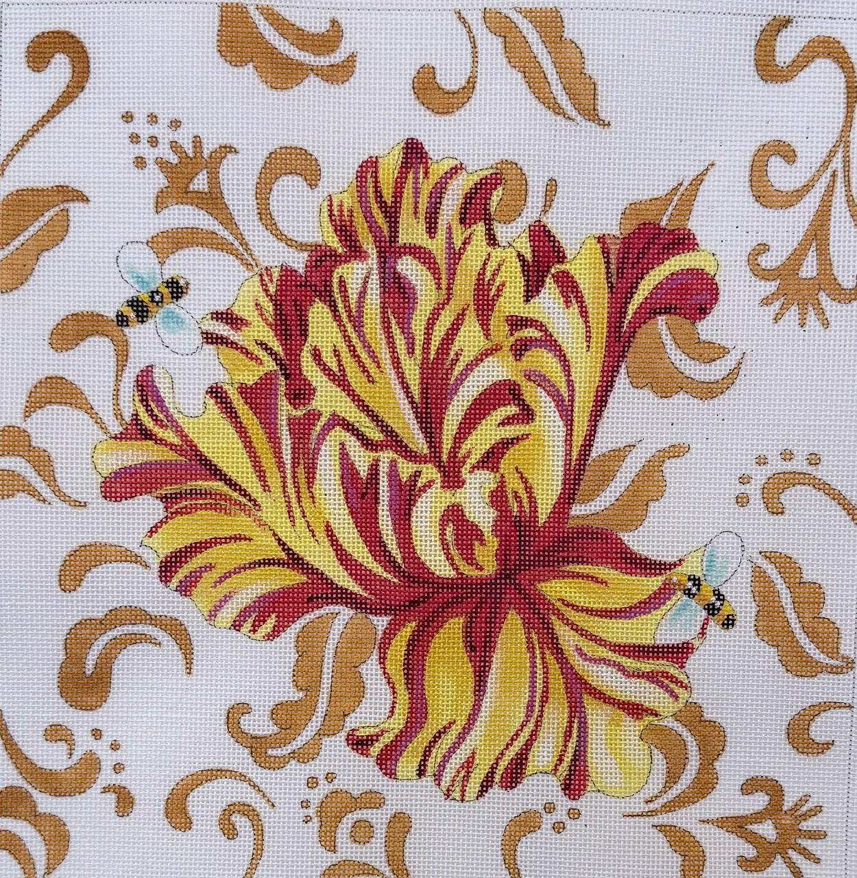 Red and Gold Floral with Bees