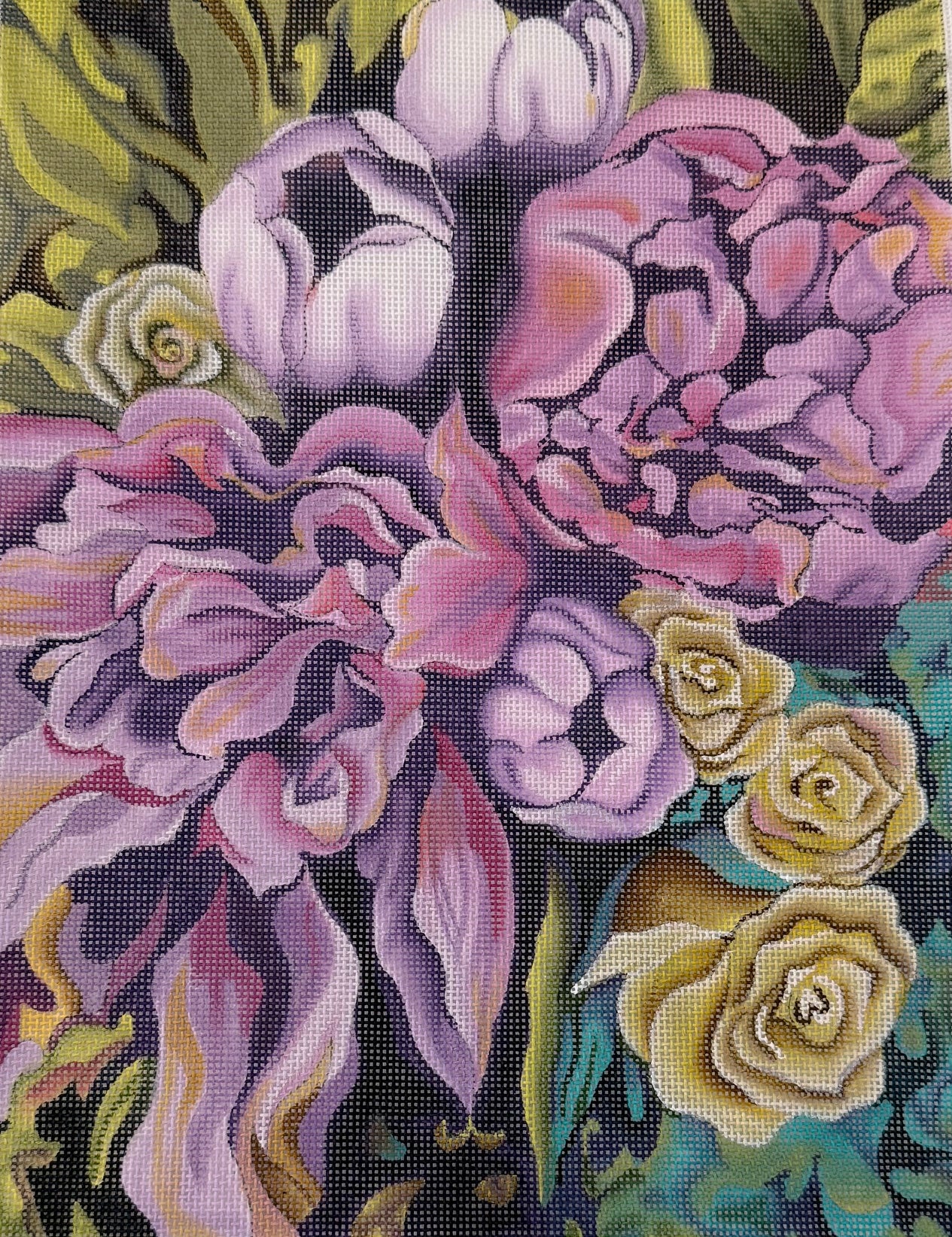 Large Bouquet of Purple and Gold Flowers