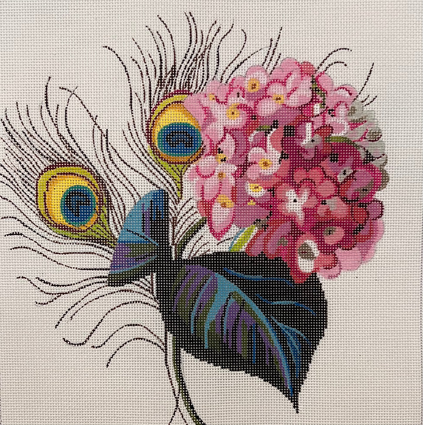 Peacock and Hydrangeas