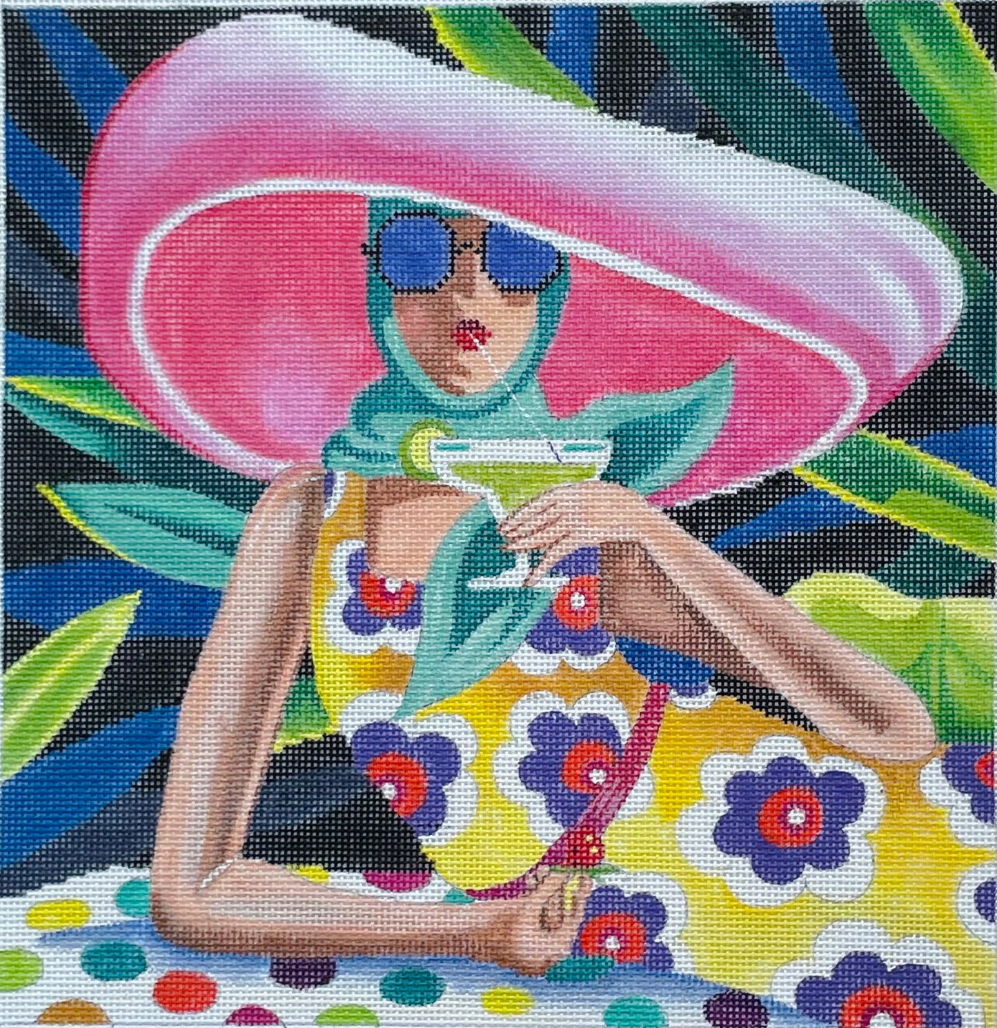 Chic Lady with Hat and Cocktail