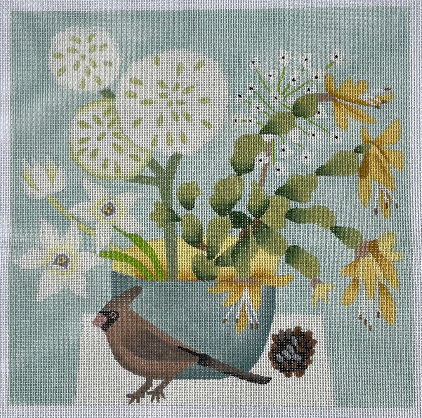 Blue Flowerscape with Bird