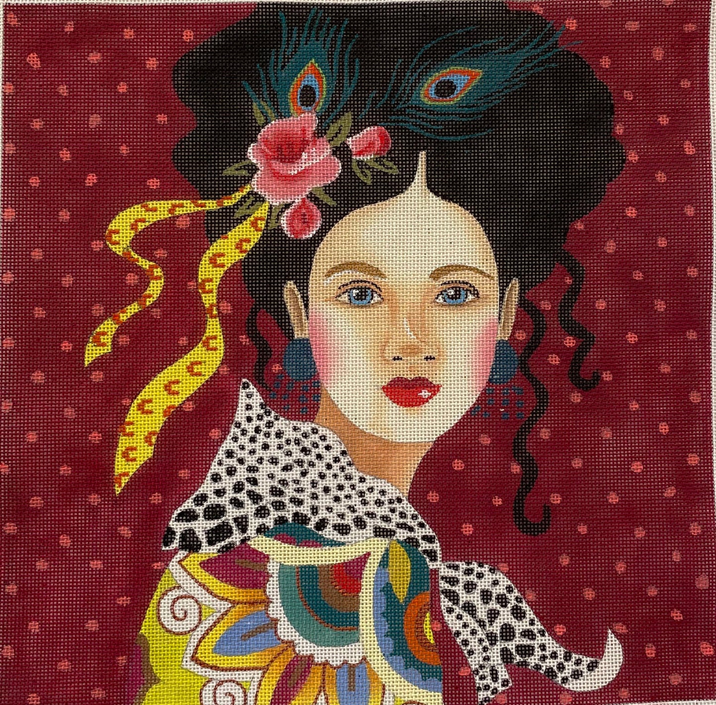 Lady with Flowers & Peacock Feathers