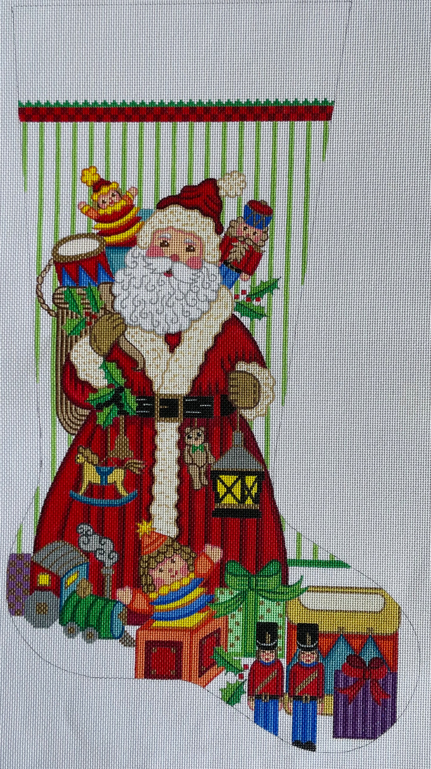Green Stripe Background Santa Stocking