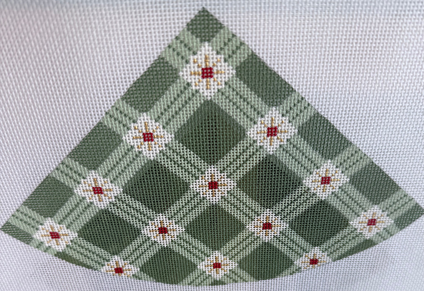 Cone Ornament in Green Gingham with Red Accents