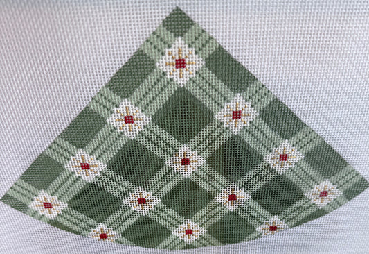 Cone Ornament in Green Gingham with Red Accents