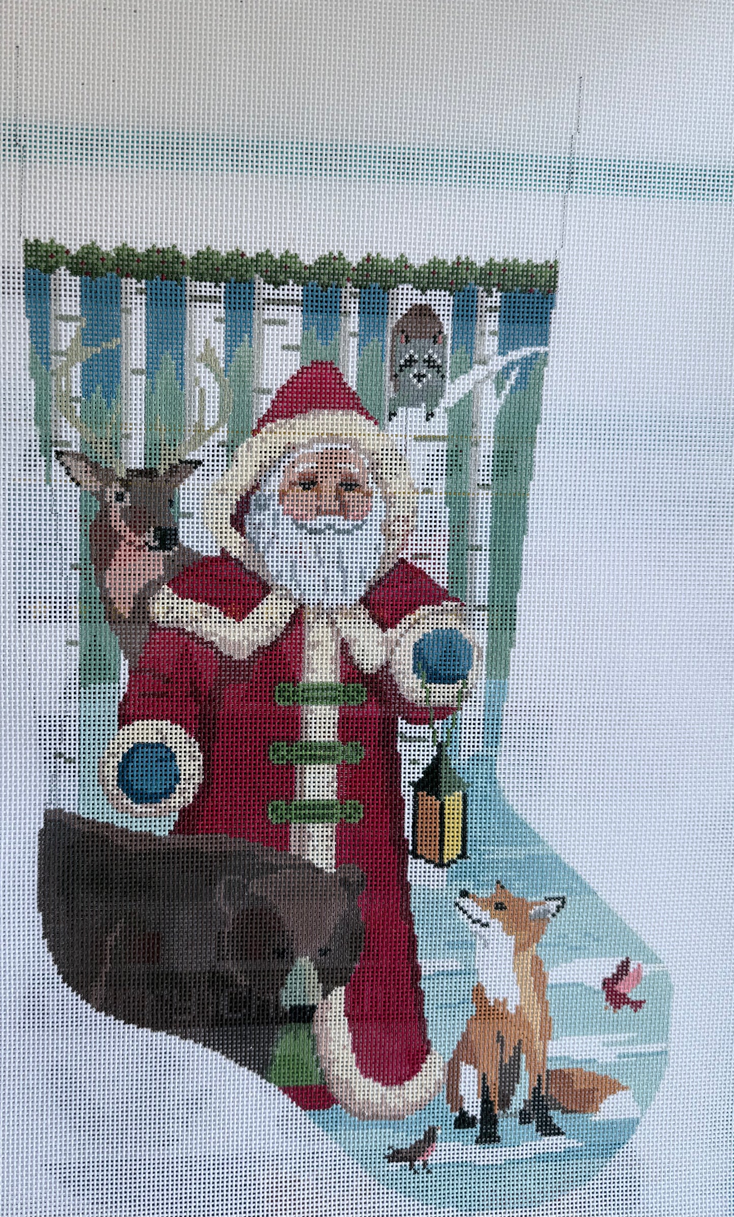 Santa in Forest with Animals Stocking