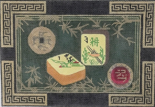 Mahjong Bag with Tiles and Coin in Black