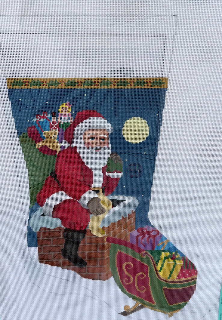 Santa Coming Down Chimney Stocking