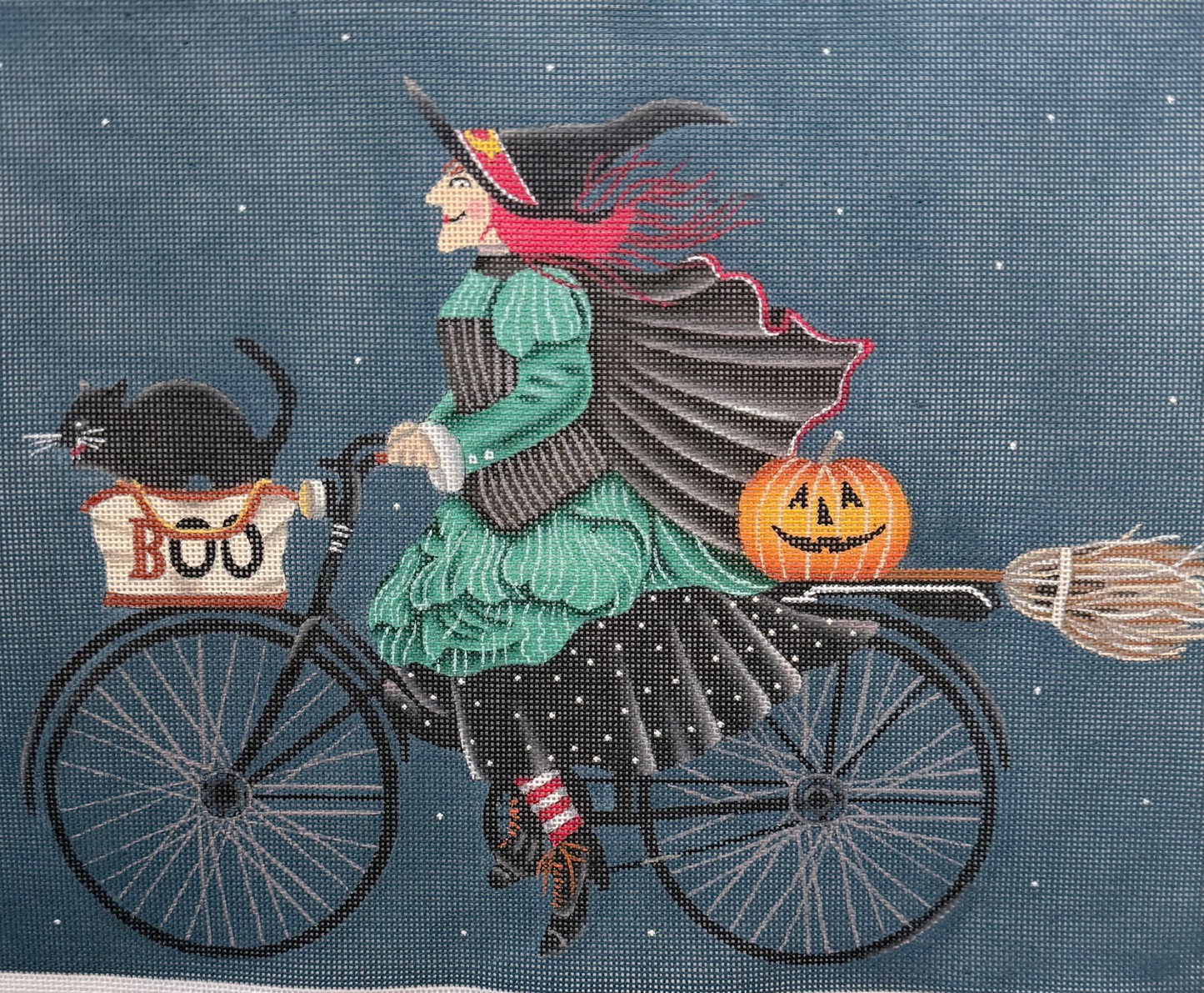 Witch on a Bike with Black Cat
