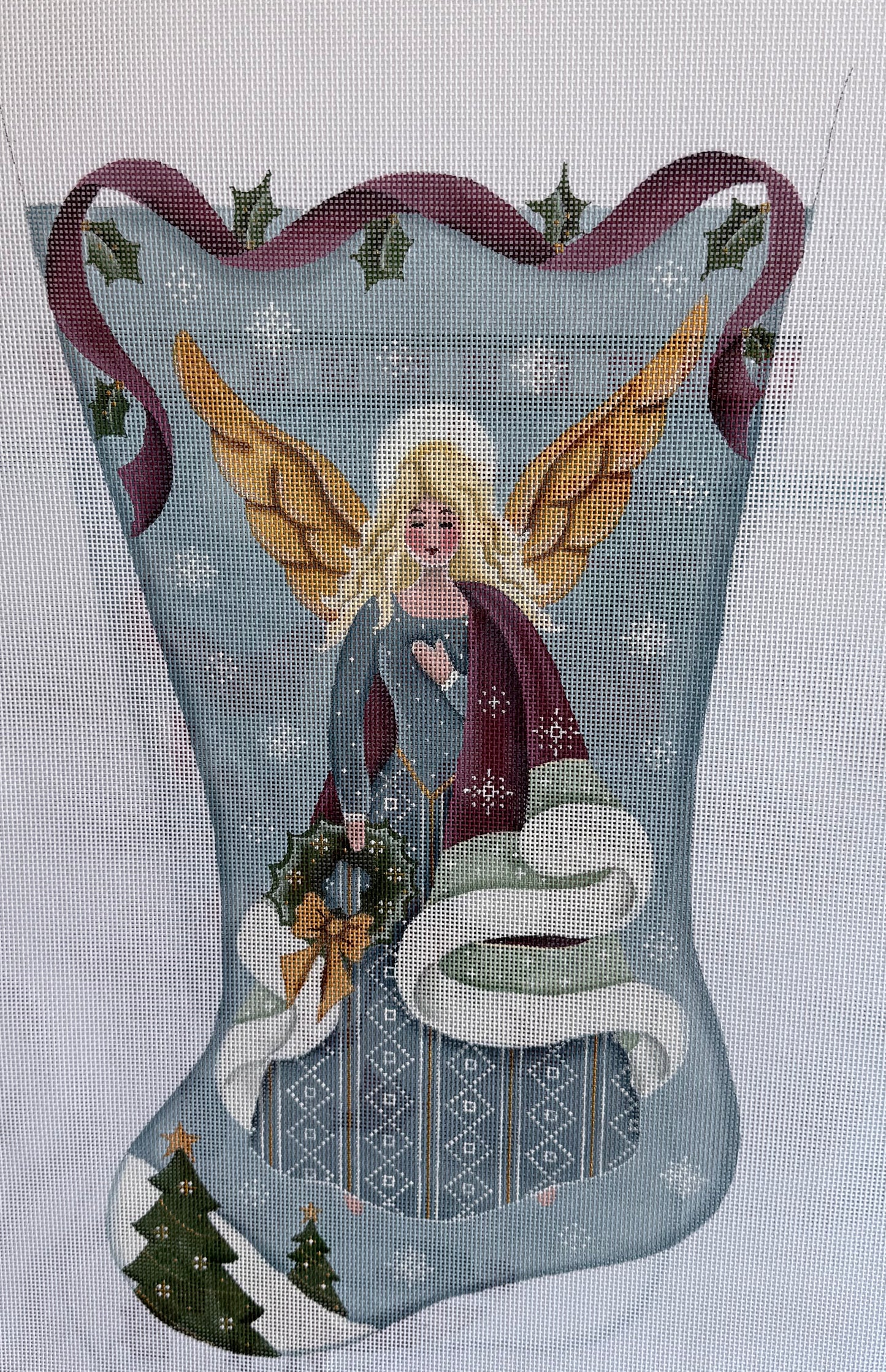 Stocking with Angel on Blue Background