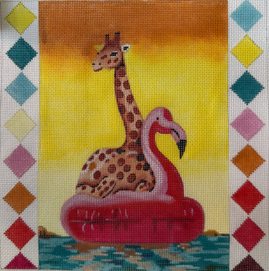A Girafe on a Flamingo Float