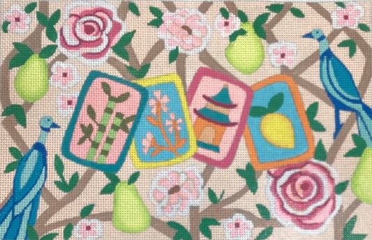 Mah Jong Bag with Tiles, Fruits, Flowers and Birds