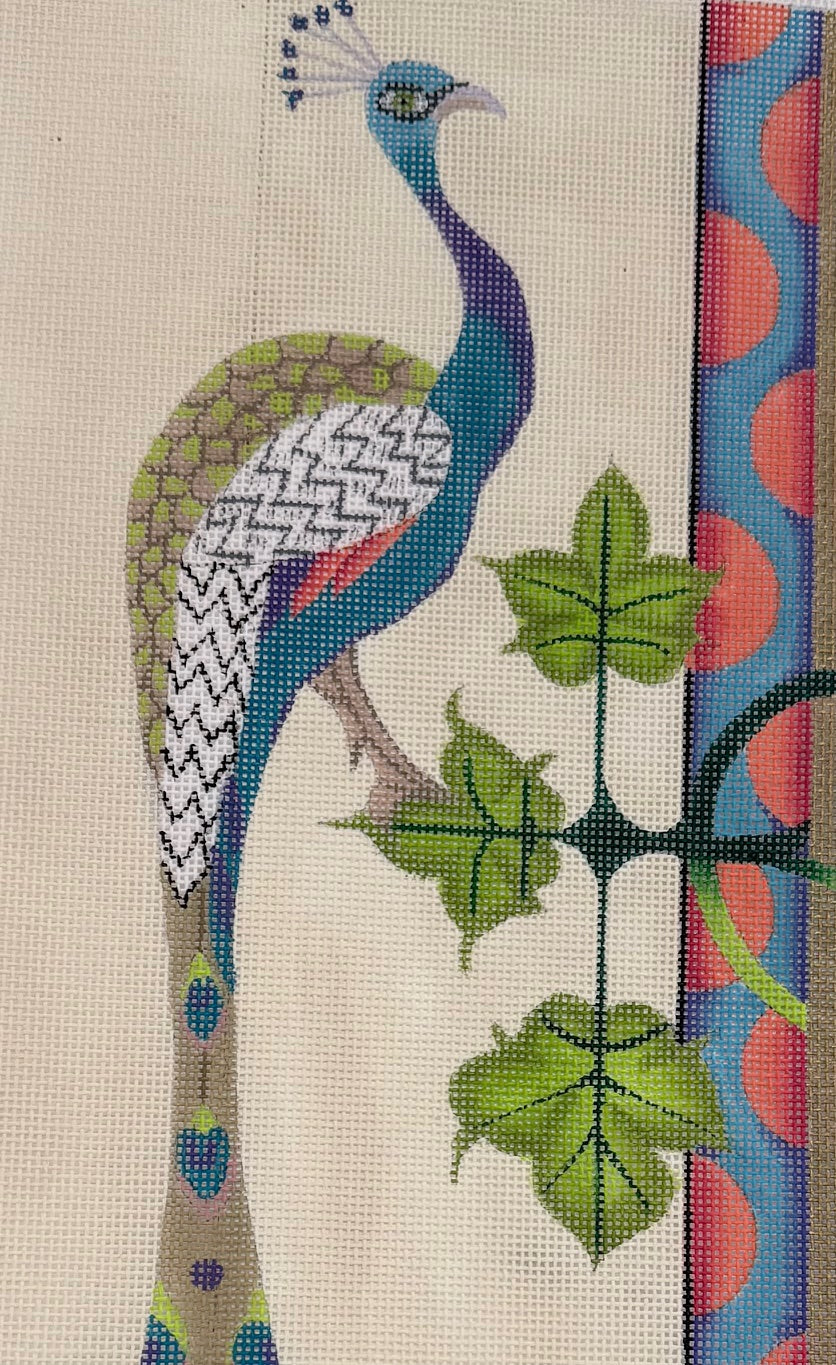 Colorful Peacock with Leaves and Circles