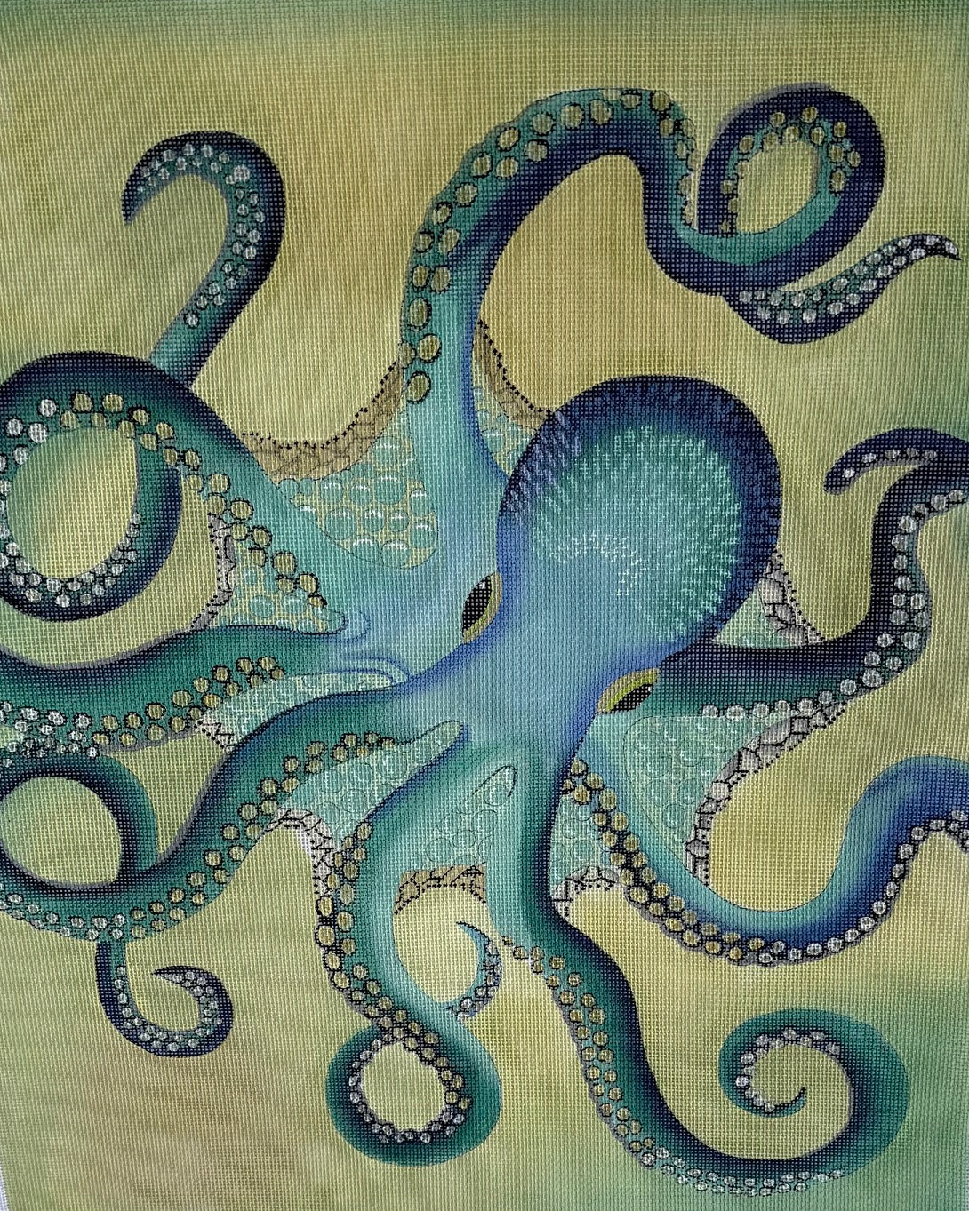 Blue Octopus on Yellow Background