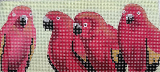 Red Parrots on Light Green Background