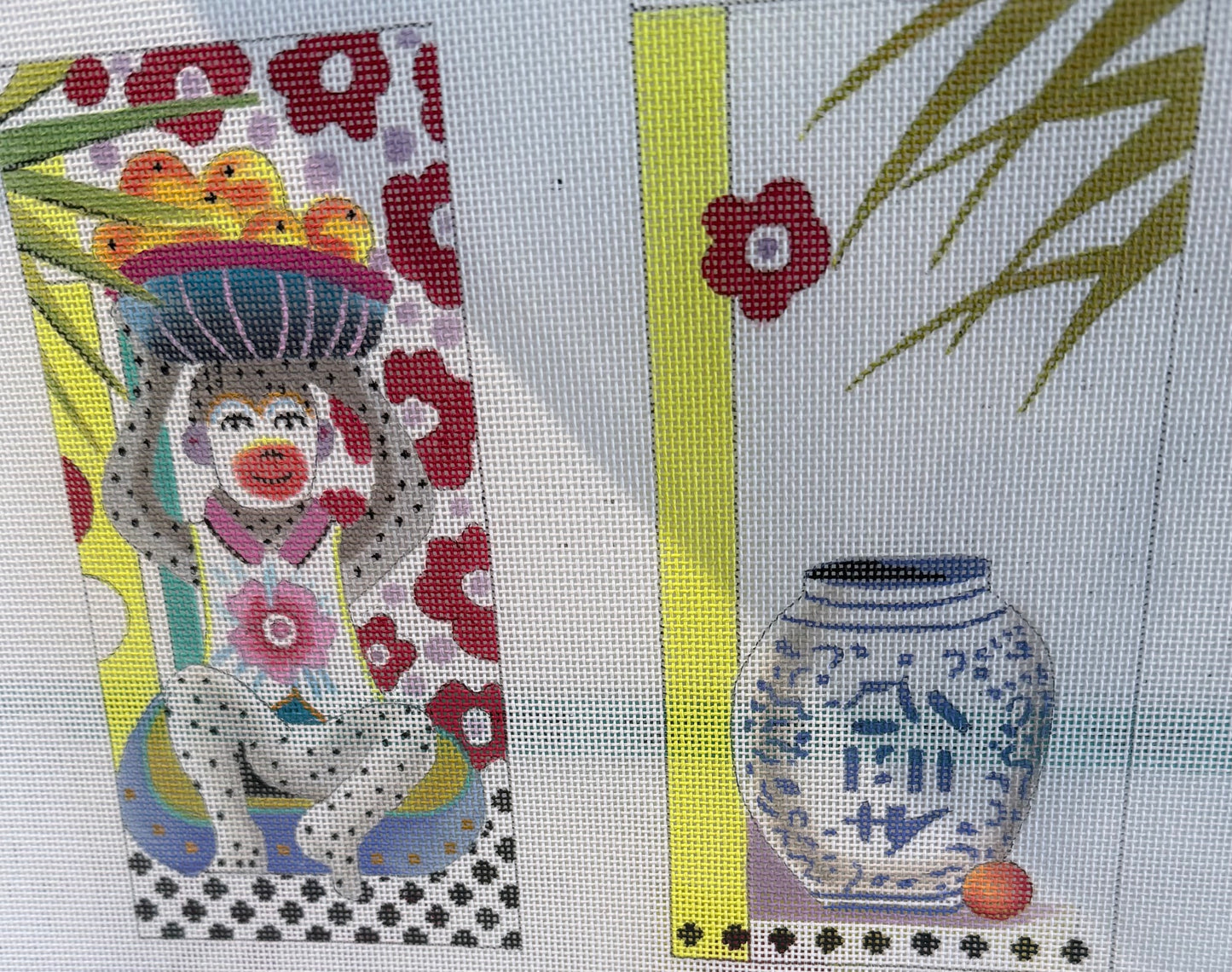 Two-sided Eyeglass Case with Monkey, Fruit and Urn