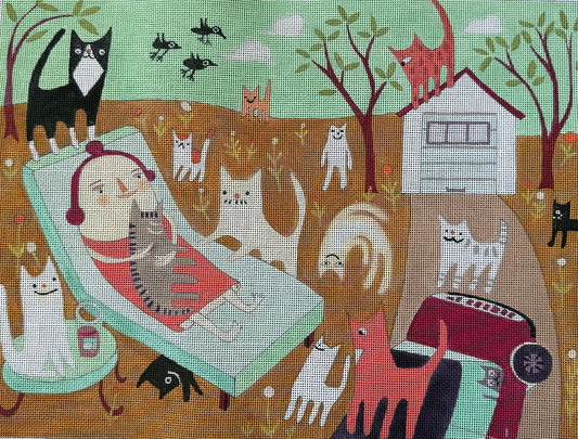 Cat Lady on Lounge Chair