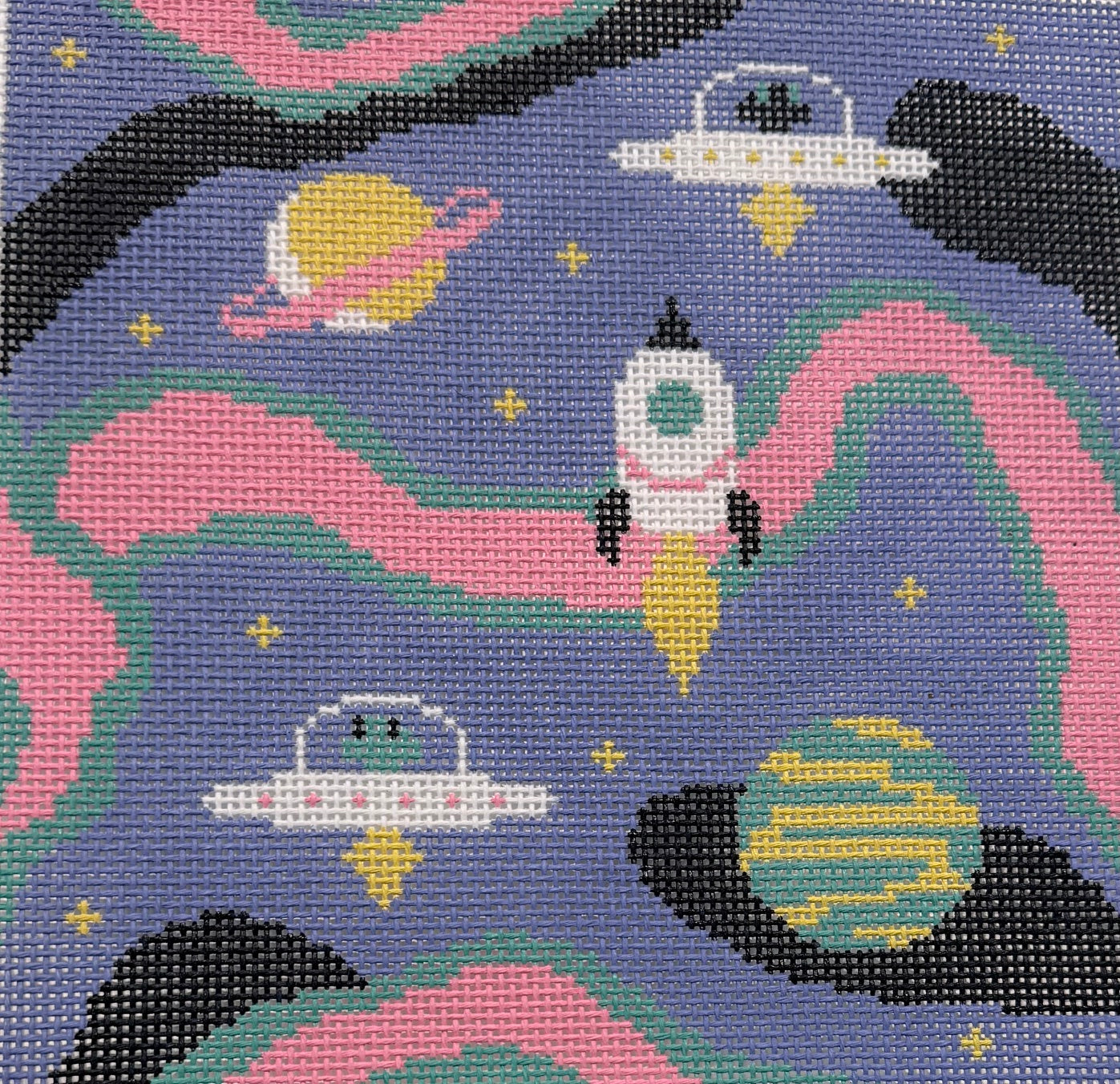 Space Scene with Planets and Rocket Ships