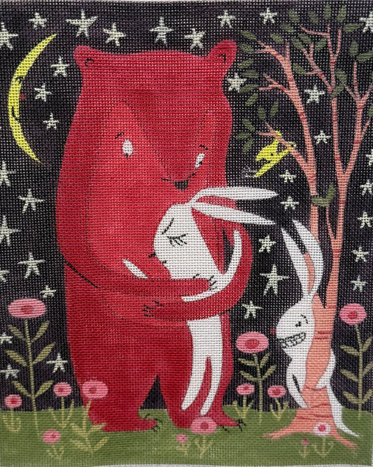 Bear and Bunny Hugging in the Woods