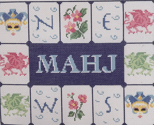 Mah Jong Bag in Blues with Dragons and Masks
