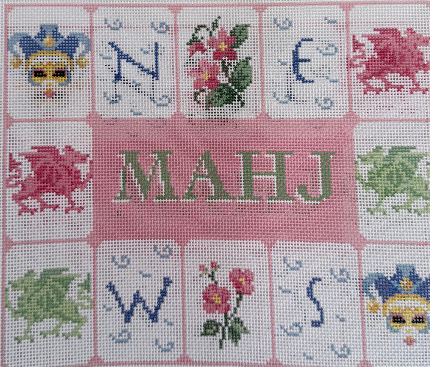 Mah Jong Bag in Pink with Dragons, Masks and Flowers