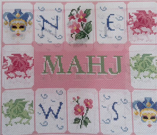 Mah Jong Bag in Pink with Dragons, Masks and Flowers