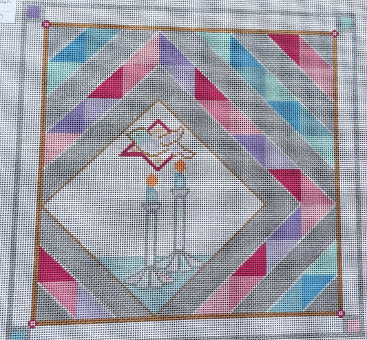 Challah Cover with Geometric Triangles, Candles and Dove