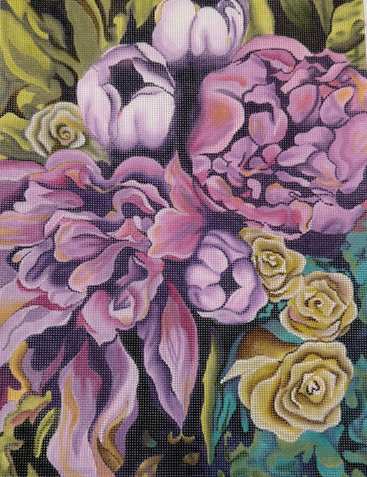 Large Bouquet of Purple and Gold Flowers