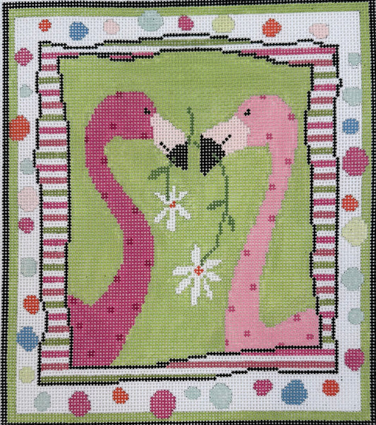 Two Flamingoes with Daisies