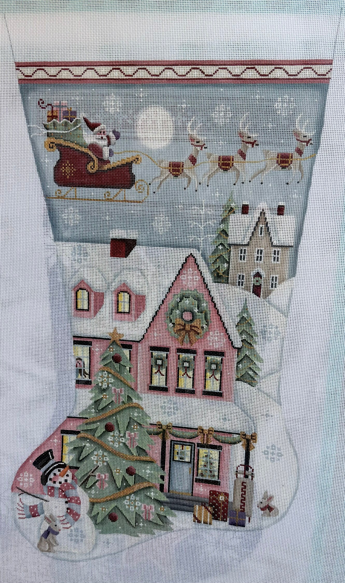 Stocking with Pink House and Santa's Sleigh