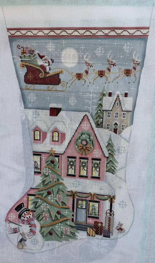 Stocking with Pink House and Santa's Sleigh