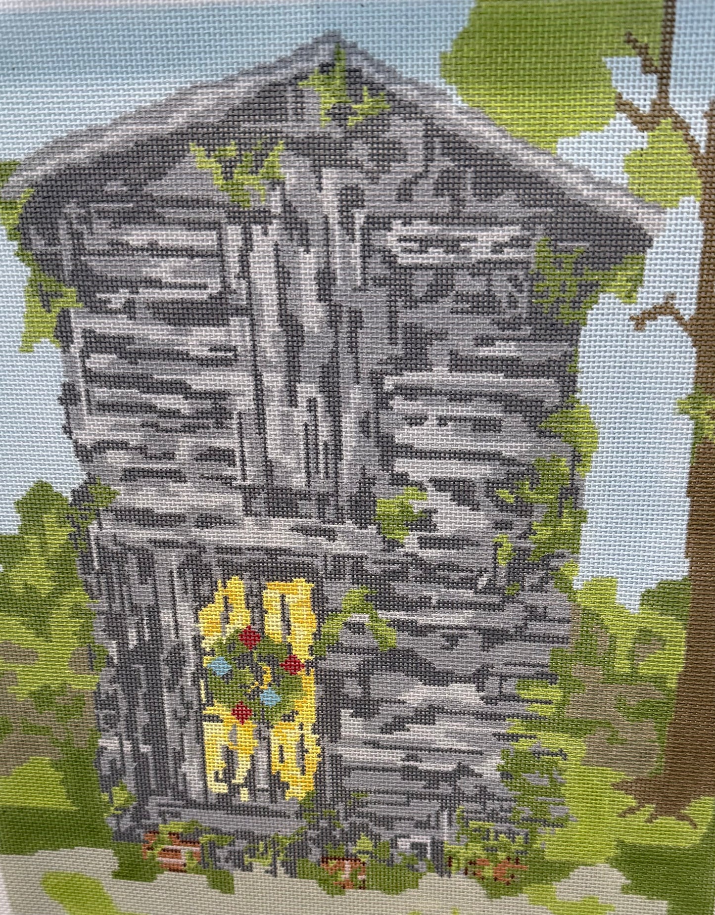 Spooky Cabin with Christmas Wreath