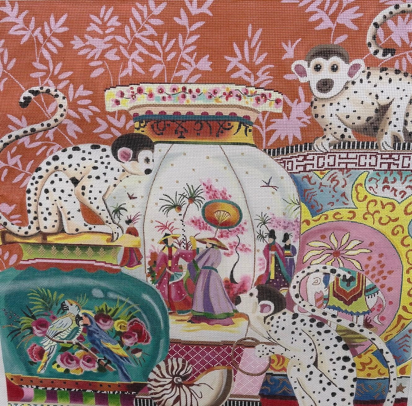 Spotted Monkeys with Elaborate Asian Jars