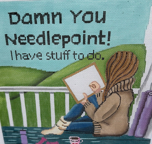 Damn you needlepoint, I have stuff to do (Stitching Girl)