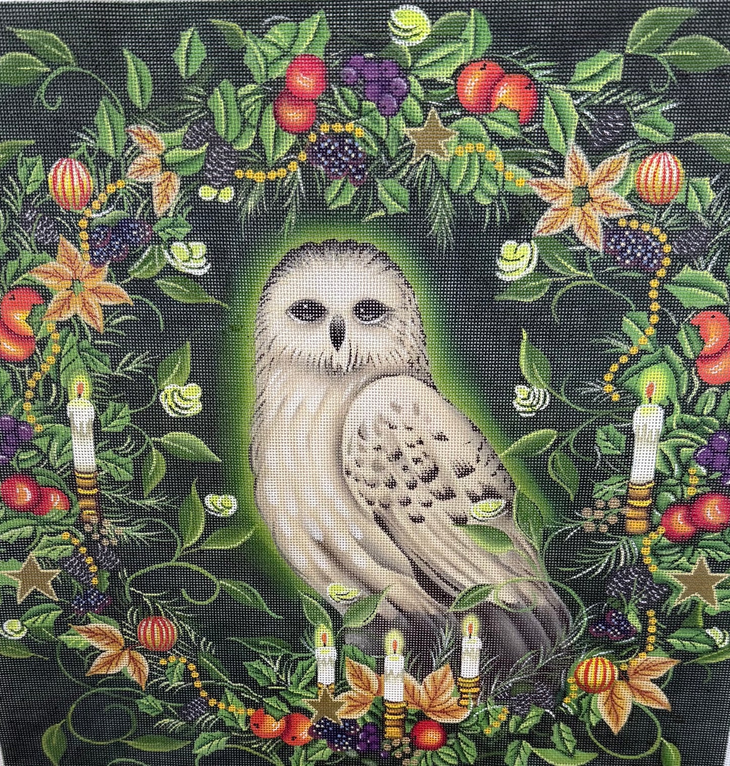 White Owl in Christmas Wreath