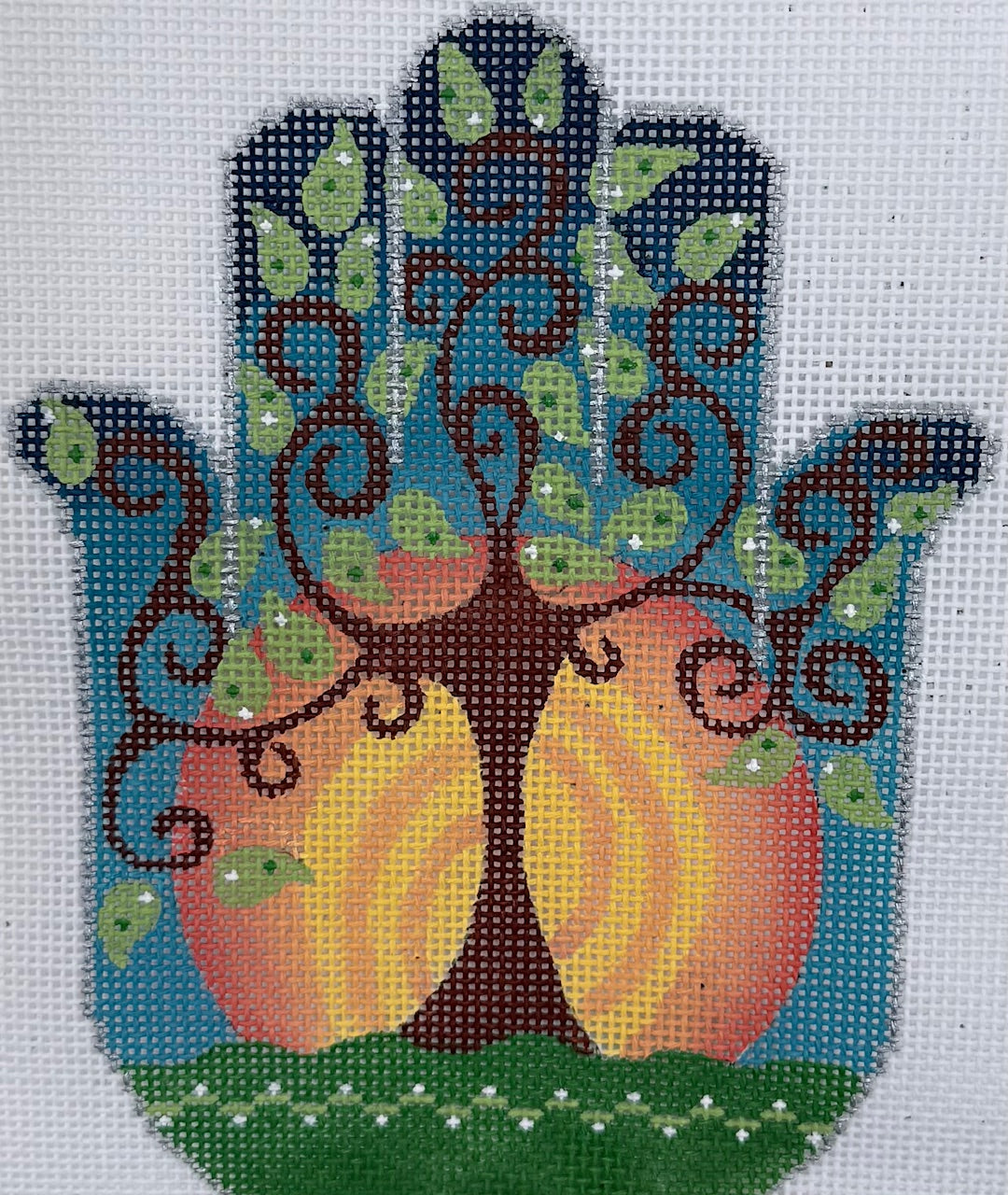 Hamsa with Tree of Life and Sun