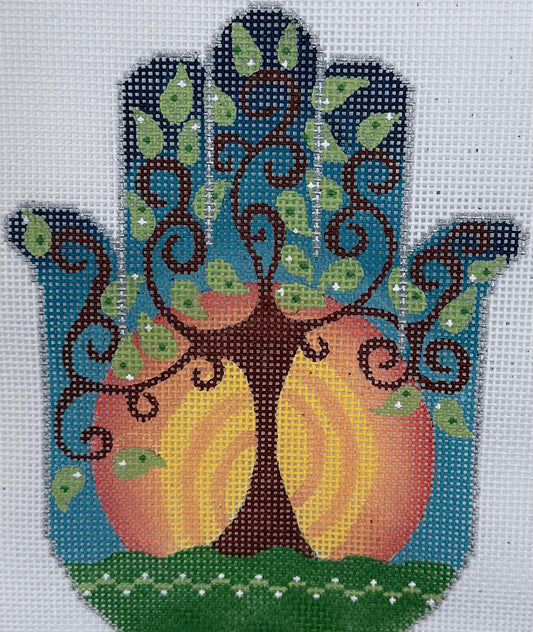 Hamsa with Tree of Life and Sun
