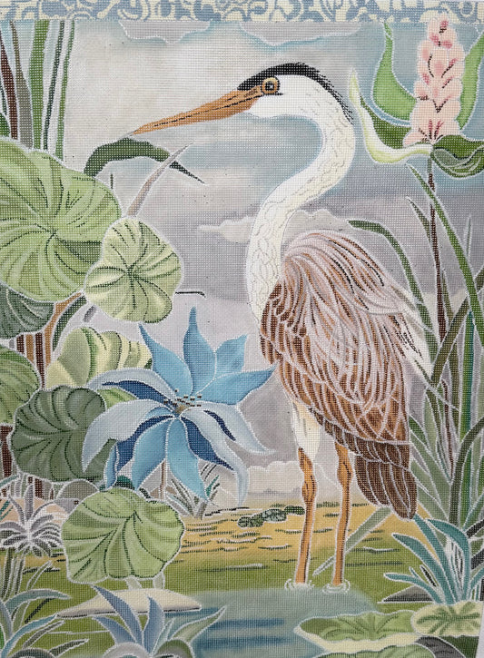 Heron with Beautiful Blue and Green Foliage
