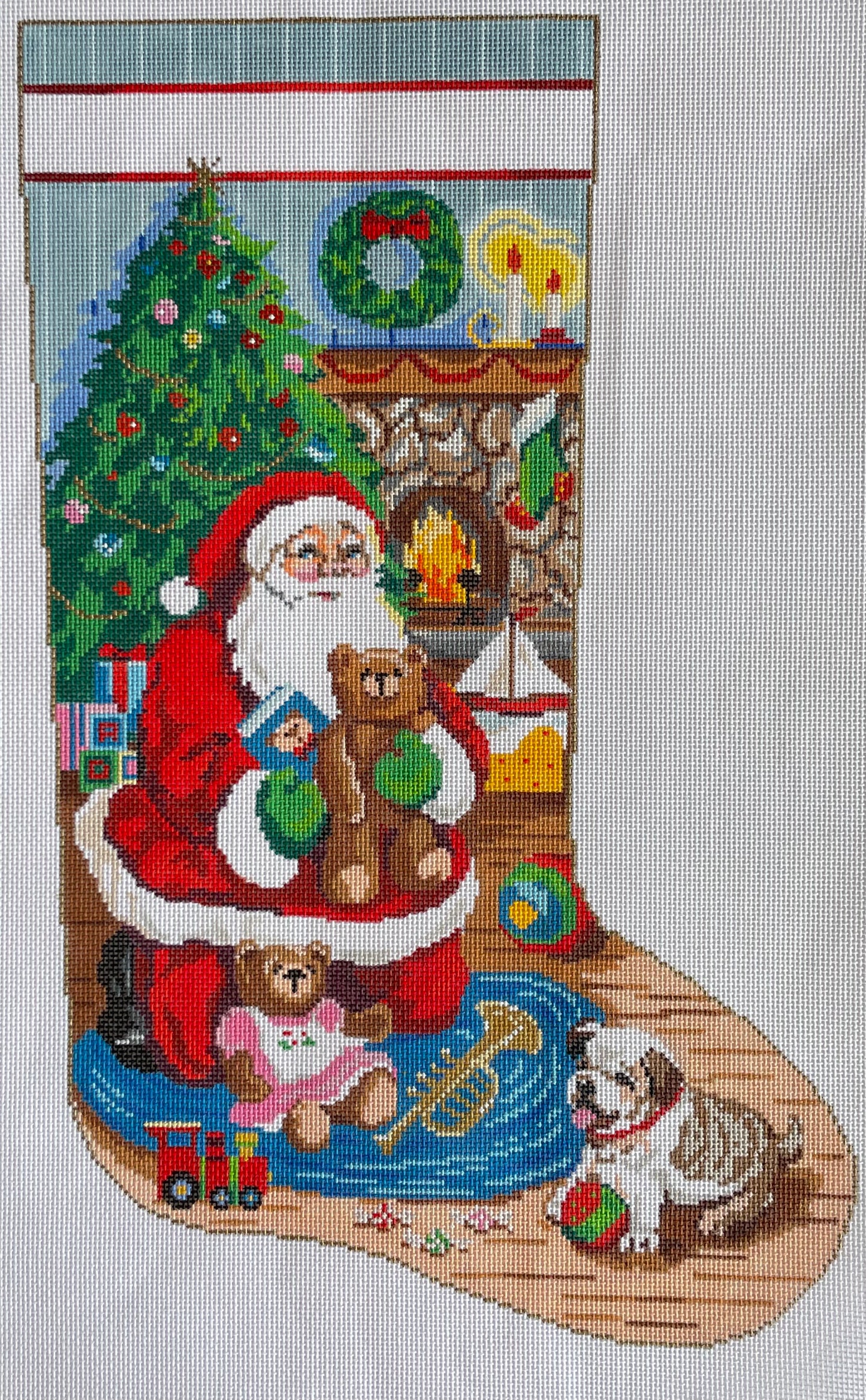 Santa With Bull Dog Stocking